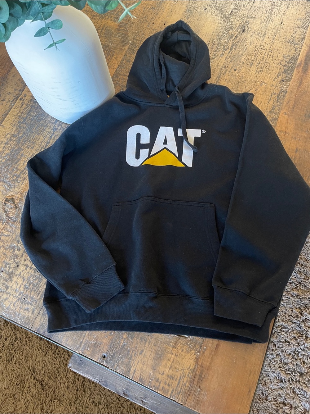 CAT caterpillar Black  Hoodie Sweatshirt with Yellow Logo